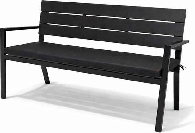 BERLINLODGE Gartenbank MALLORCA 3-Sitzer mit Sitzkissen in Holzoptik, Schwarz, B/H/T: 128 x 77 x 44 cm - Bild 1