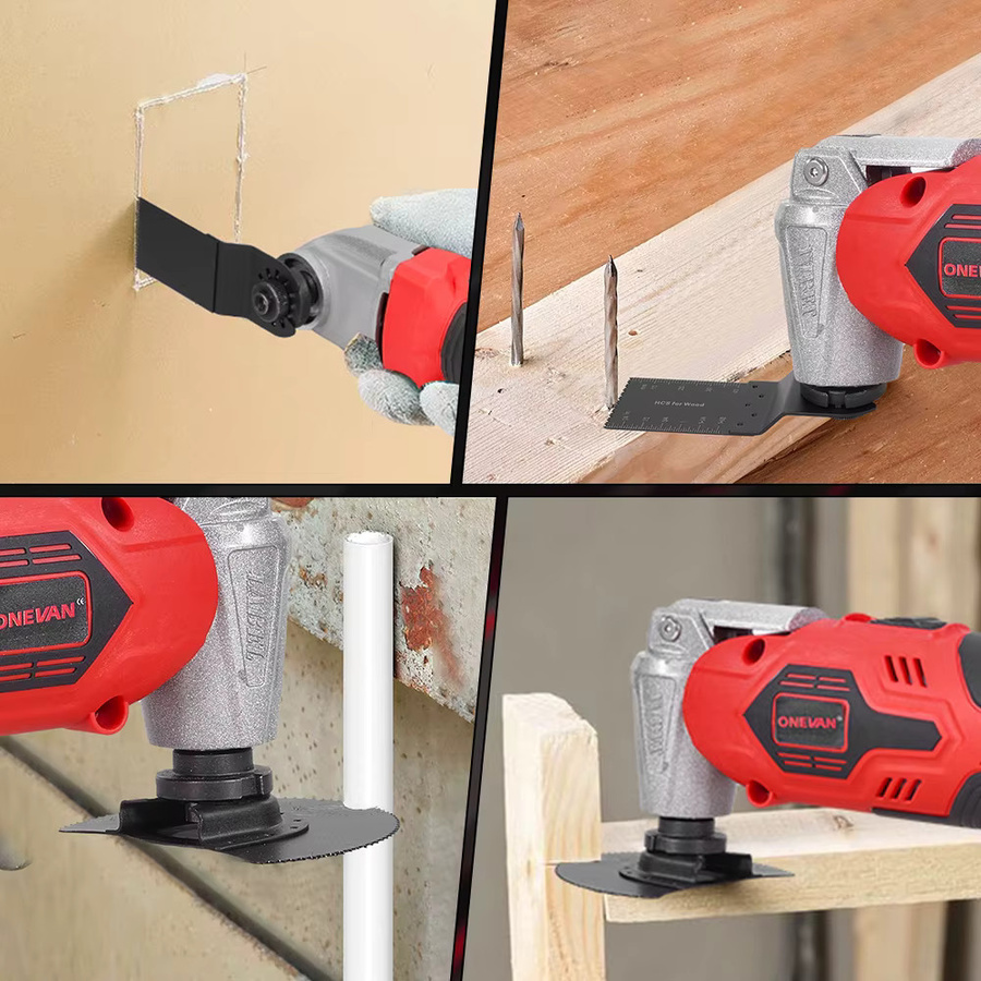 ONEVAN Elektrisches Oszillierendes Multi Tool mit 6 Gängen, Akku-Trimmer zum Polieren und Schneiden, kompatibel mit Makita 18 V LXT Akkus, Rot - Bild 4