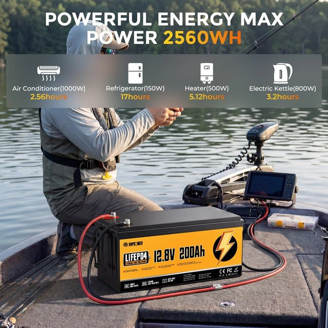 RVPOZWER LiFePO4 Lithium-Batterie 12V mit integriertem 200A BMS für Wohnmobile und Boote - Bild 1