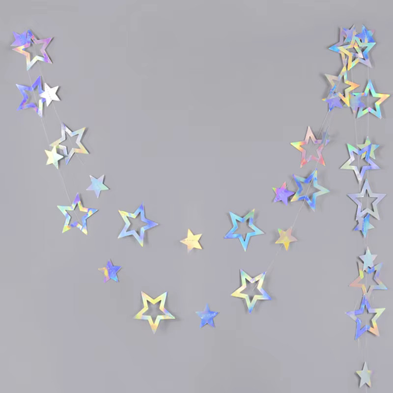 ZQNYCY Stern Girlande aus Papier in Silber mit Farbverlauf als Wandbehang für Kindergeburtstage, Hochzeiten und Weihnachten - Bild 2
