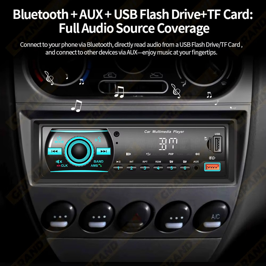 Grandnavi 1 DIN Autoradio mit Bluetooth, MP3-Player und Sprachassistent in Schwarz - Bild 6