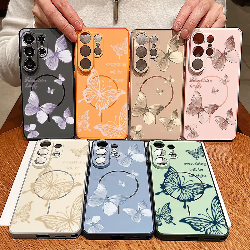 Magnetische Handyhülle mit Retro Schmetterling-Druck für Samsung Galaxy S26 S25 S24 S23 S15 A56 A55 A36 A37 A17 A16 A15 in Blau - Bild 6