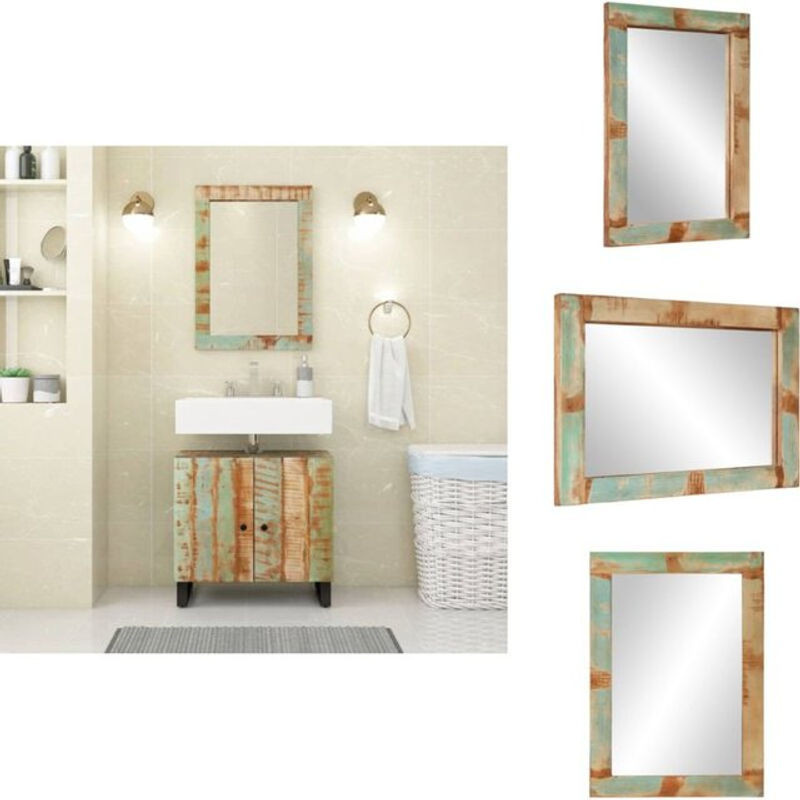 VIDAXL Wandspiegel aus Massivholz in Braun und Mehrfarbig im Landhausstil, Rechteckig, B: 70 cm, H: 50 cm, T: 2,5 cm - Bild 1