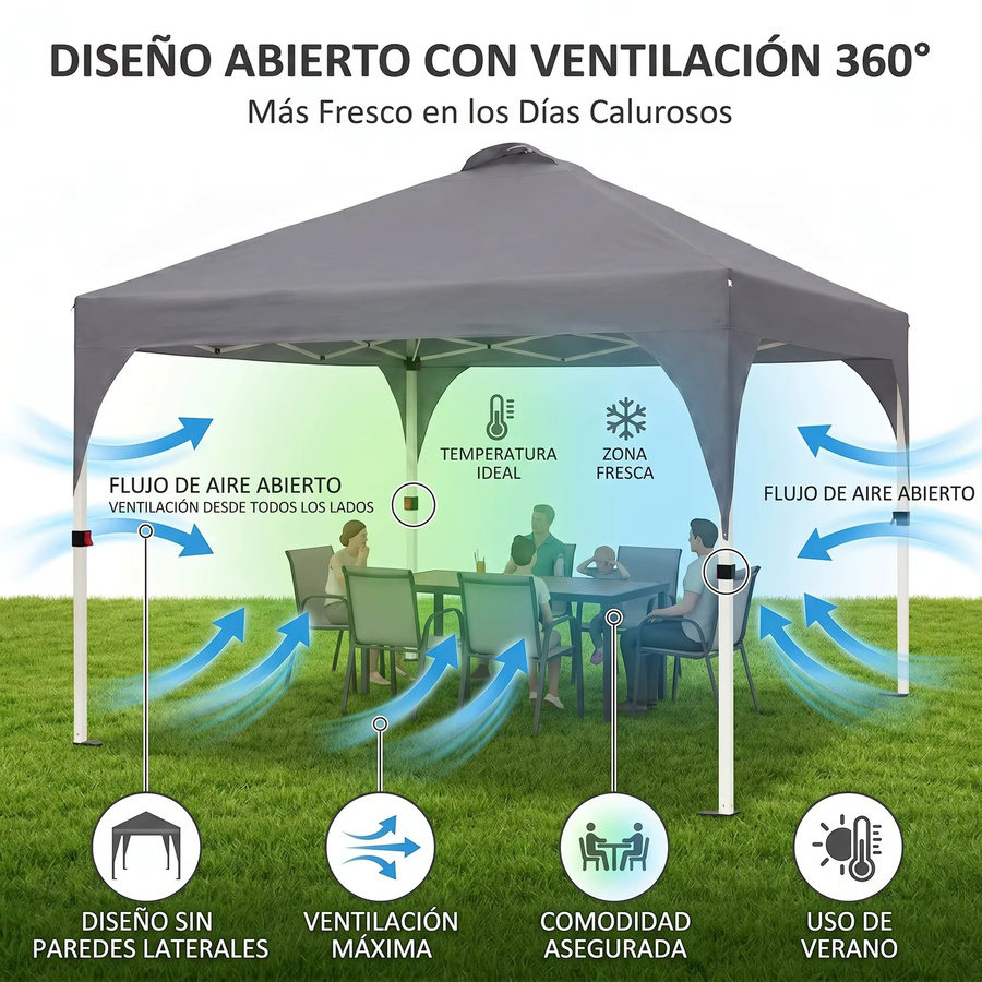 HiMISS Faltzelt Gartenparty-Pavillon aus 150D Oxford-Gewebe mit zentralem Verriegelungsmechanismus, B/T/H: 300 x 300 x 270 cm - Bild 2