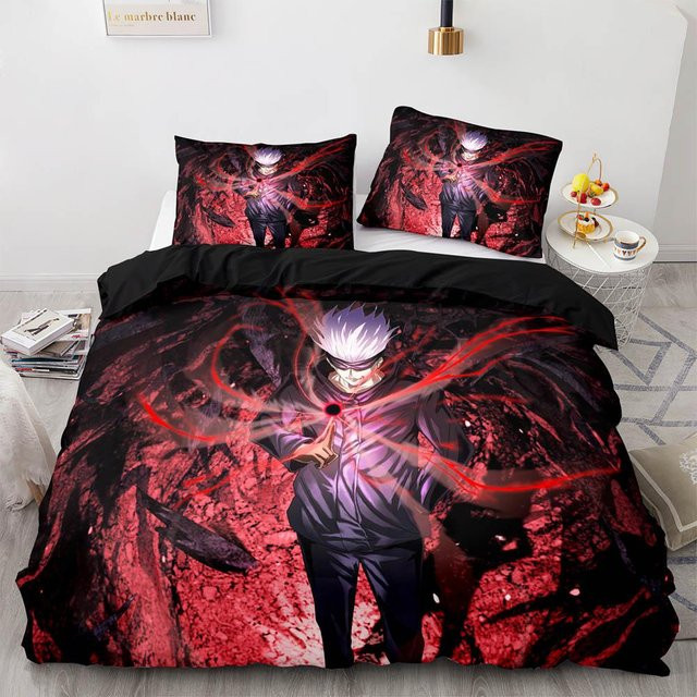 Jujutsu Kaisen Bettwäsche-Set mit 3D-Druck, bestehend aus Bettbezug und Kissenbezug, mehrfarbig, B/H: 140 x 210 cm - Bild 1