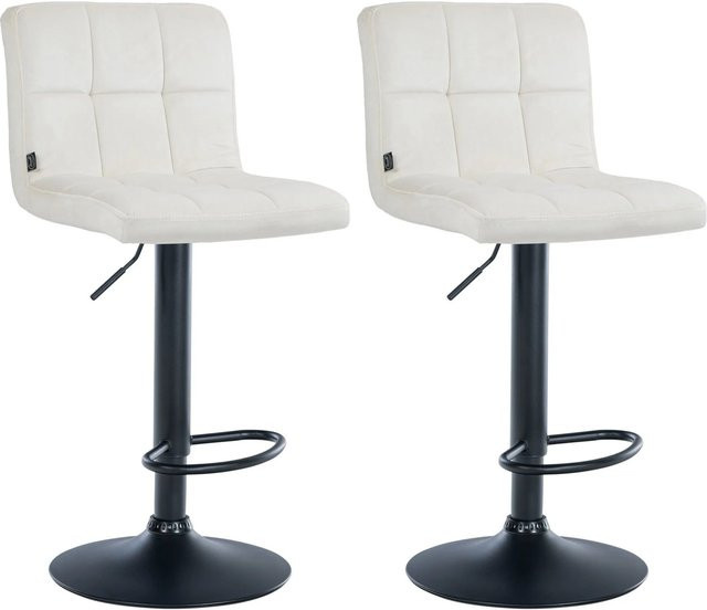 2er Set Barhocker DELUKE REZAR aus Samt in Creme und Schwarz, moderne Tresenhocker mit Lehne und 360 Grad Drehsitz, B/T/H: 46 x 47 x 94 cm - Bild 1