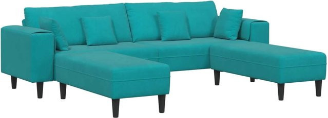 vidaXL 3-teiliges Sofa mit Kissen aus Samt in Türkis mit Massivholzrahmen - Bild 1