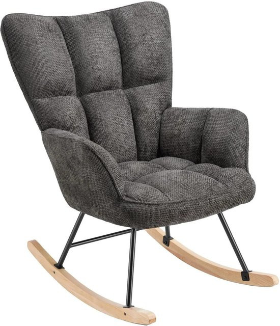 tectake Schaukelstuhl Torve, gepolstert mit Chenille-Bezug in Anthrazit, gesteppt, mit Stahlgestell, B/T/H: 68 x 96 x 97 cm - Bild 2