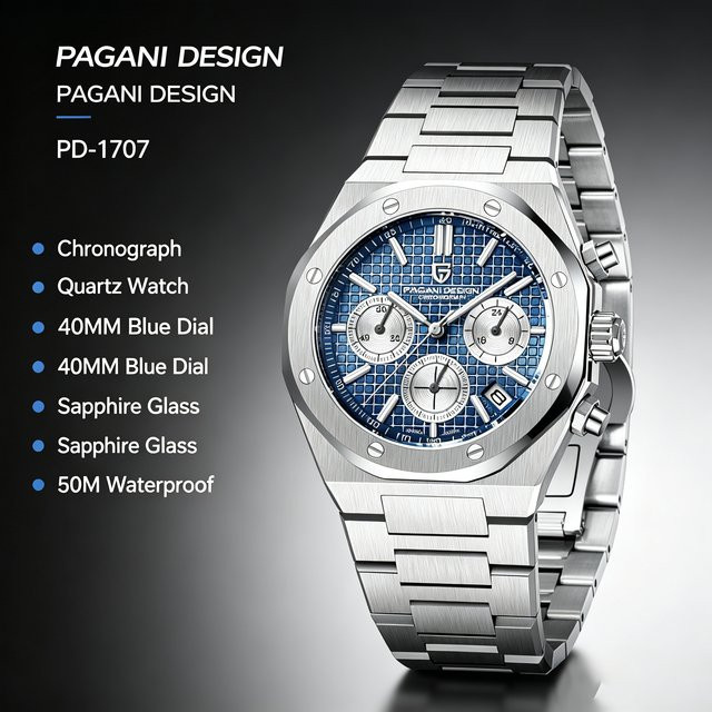 PAGANI DESIGN Chronograph, Quarz, Edelstahl, Saphirglas, 40 mm, Herren - Bild 1
