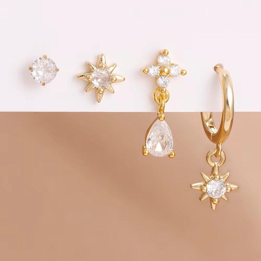 Maodane Ohrringe Edelstahl, Gold, Zirkonia, Star Studs - Bild 2