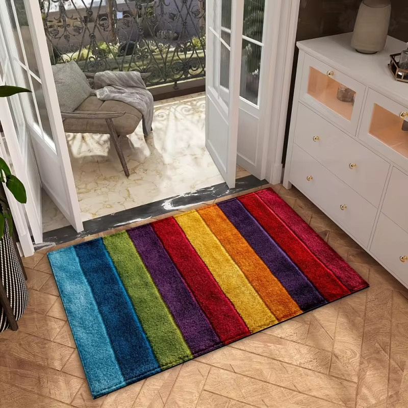 VIKAMA Badezimmerteppich mit Regenbogenstreifen, rutschfeste und saugfähige Fußmatte in Mehrfarbig für Dusche, Badewanne oder Eingangsbereich - Bild 4