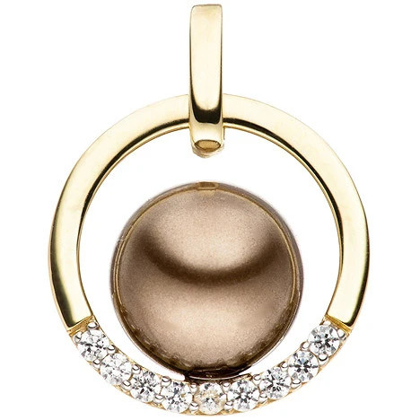 Colfem Anhänger 333 Gelbgold bicolor, dunkle Perle, Zirkonia, Unisex - Bild 1