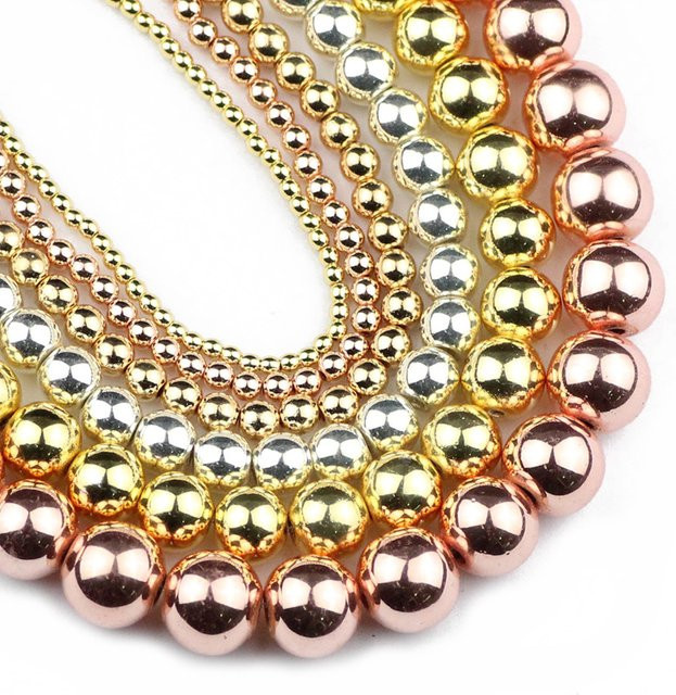 JHNBY Perlen, Hämatit Naturstein, Roségold, Silber, Unisex - Bild 1
