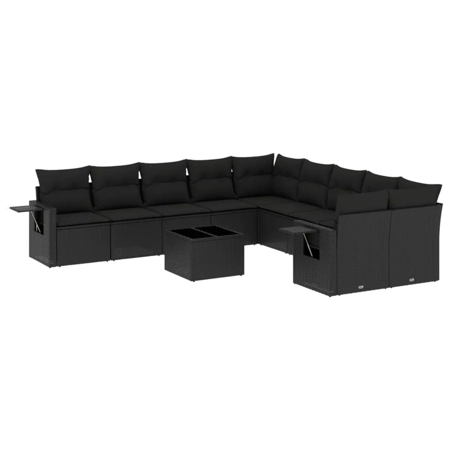vidaXL 11-teilige Garten-Sofagarnitur aus Poly-Rattan mit Kissen in Schwarz - Bild 2