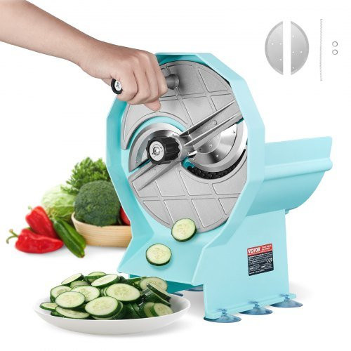 VEVOR Manueller Gemüse- und Obstschneider mit einstellbarer Dicke von 0–12 mm, Kommerzielle Schneidemaschine mit doppelten Zufuhröffnungen und Edelstahlklinge für Gurken, Zitronen und Tomaten - Bild 1