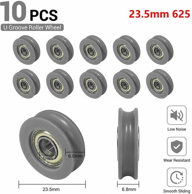 10 Stück guxuDZ U-Nut Führungsrollen aus Edelstahl und Kunststoff in Grau, Durchmesser: 23,5 mm, 5 mm Nutbreite - Bild 1