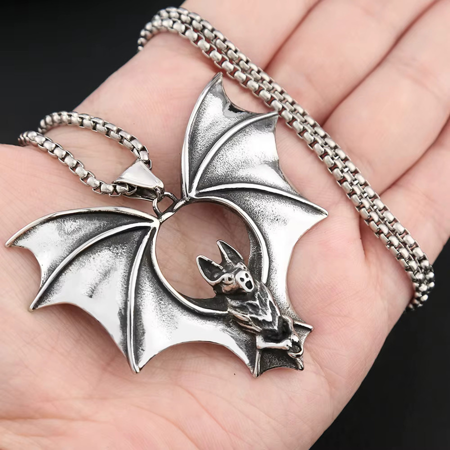owlucky Halskette Fledermaus Anhänger, Edelstahl, Silber, Unisex - Bild 3