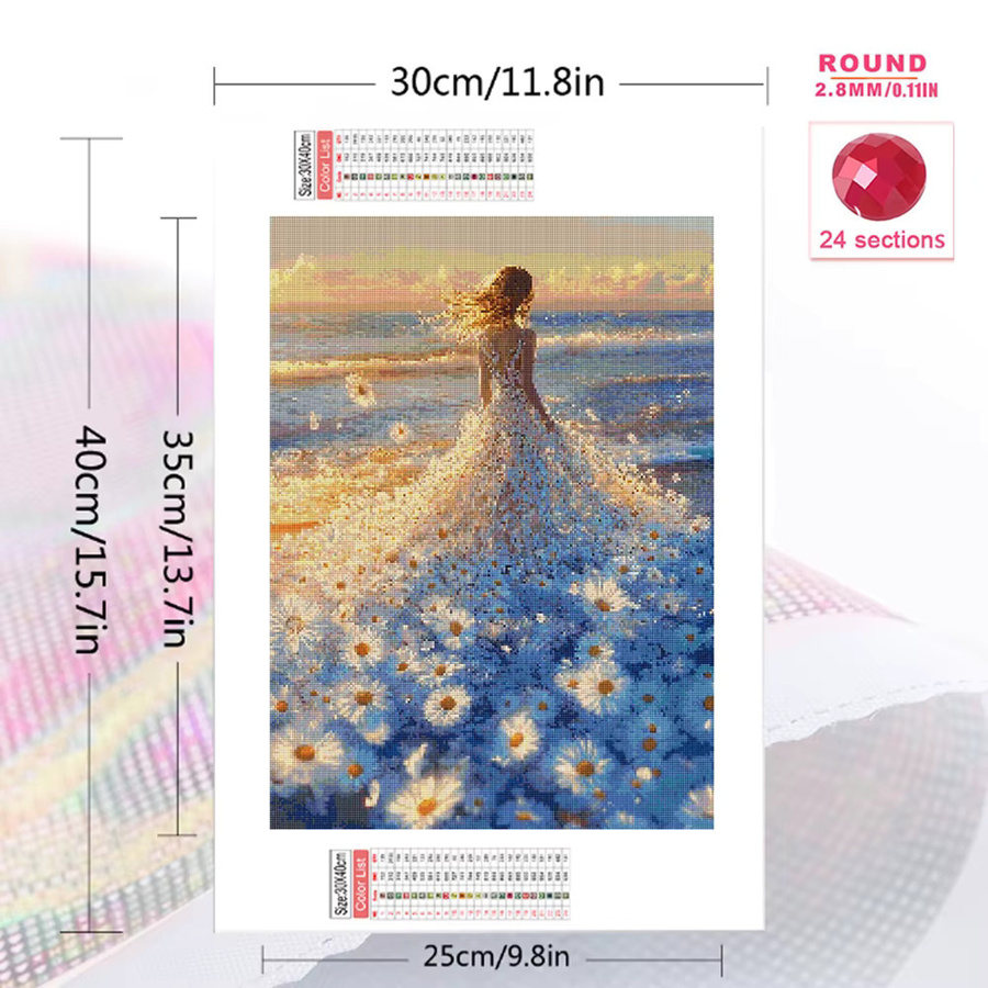 EverShine DIY Diamant-Stickerei Set Porträt Mädchen mit Gänseblümchen, 5D Mosaik-Bild mit Rundsteinen, Mehrfarbig, B/H: 30 x 30 cm - Bild 2