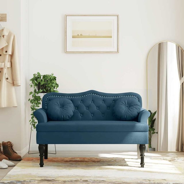 vidaXL Sitzbank mit Kissen aus Samt in Blau, Antik-Stil, B/T/H: 120,5 x 65 x 75 cm - Bild 2