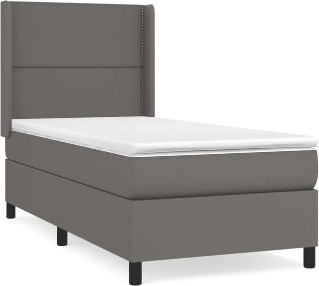 vidaXL Boxspringbett mit Matratze in Grau aus Kunstleder, Hybridbett mit Taschenfederkern, B/T/H: 100 x 200 x 118 cm - Bild 1