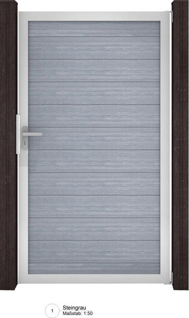 GroJa Solid Steckzaun Tor Universal-DIN Sondermaß in Steingrau, Breite: 150 cm, Höhe: 180 cm - Bild 1