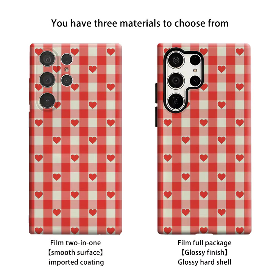 Stoßfeste Doppelschicht Handyhülle mit Rot & Creme Gingham Herz Design für Samsung Galaxy S25 Ultra, S24 und S23 Ultra Plus - Bild 2