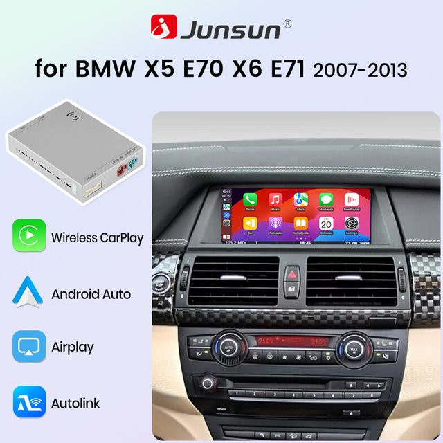 Junsun Wireless CarPlay und Android Auto Decoder mit Bluetooth und MirrorLink für BMW X5 E70 sowie X6 E71 (2007-2013) - Bild 1
