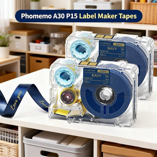 Phomemo A30 P15 Satinband in Marineblau mit Golddruck für Geschenkverpackungen und Hochzeiten - Bild 1