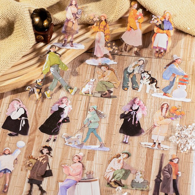 JIANQI 20 Stück Winter-Mädchen-Aufkleber in Multicolour für Junk Journal, Planer und Scrapbooking als dekoratives DIY-Bastelmaterial - Bild 1