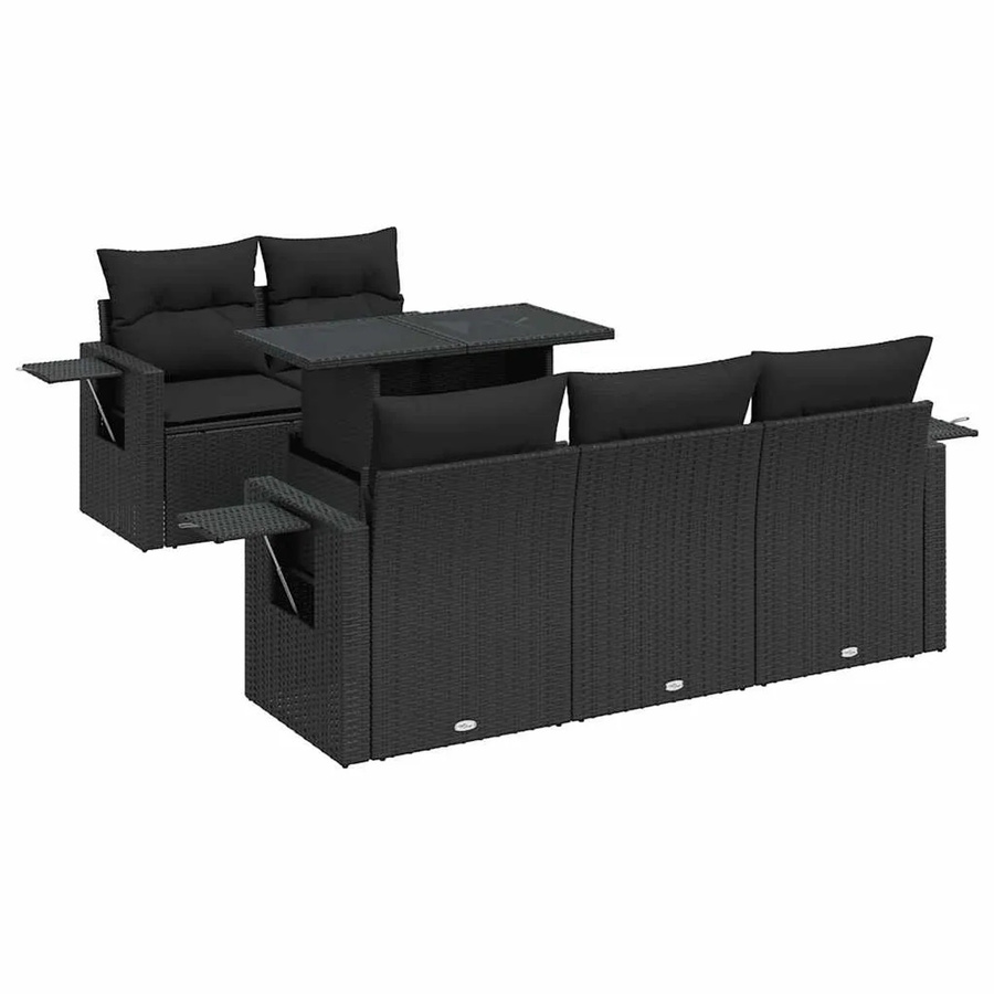 vidaXL 6-teilige Garten-Sofagarnitur aus Poly-Rattan mit Kissen in Schwarz - Bild 2