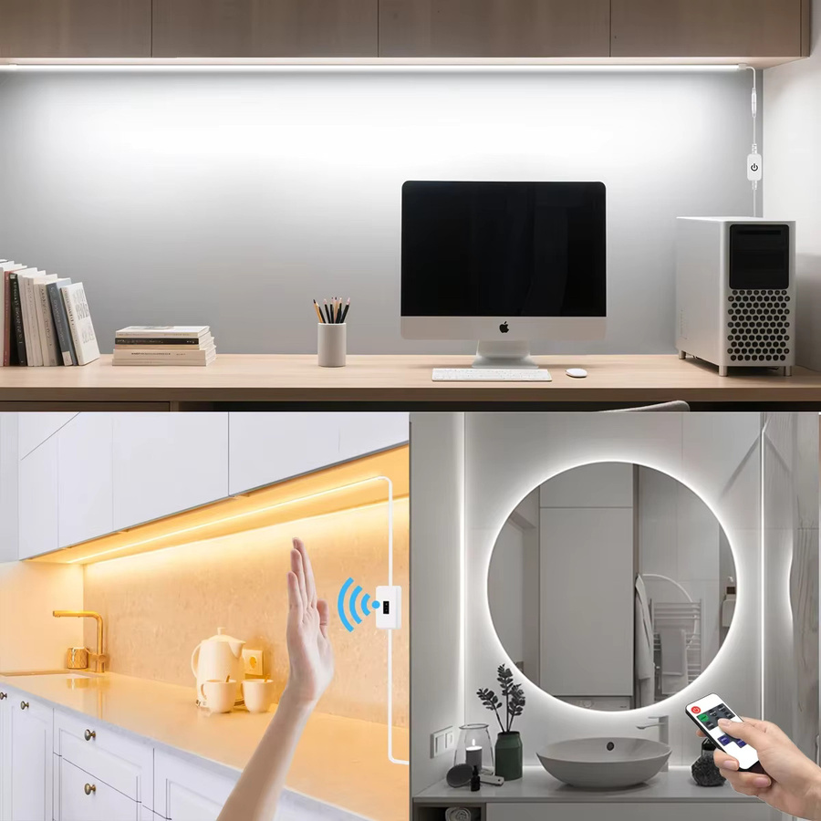 Lcamaw COB Neon-LED-Lichtstreifen 24V in Warmweiß, 2,4 m dimmbar mit Touch-Dimmer, RF-Fernbedienung und Handsensor für Küchenschrank und Schlafzimmer - Bild 4