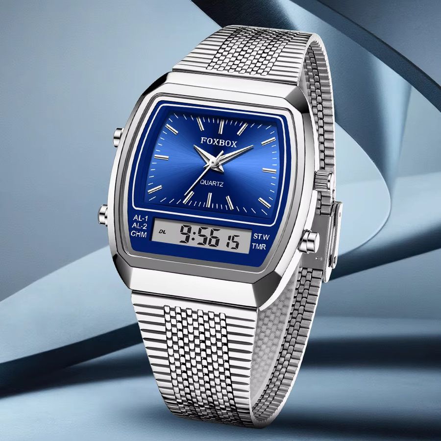 FOXBOX Digitaluhr, Quarz, Edelstahl, Blau, Unisex - Bild 2