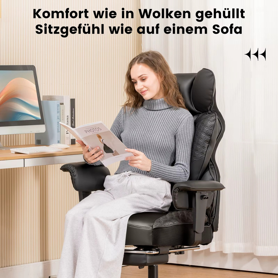 COMHOMA Gaming Stuhl aus Kunstleder mit verstellbaren Armlehnen und Kopfstütze, ergonomischer Bürostuhl mit Taschenfederkern-Lendenwirbelstütze, Schwarz/Braun - Bild 2