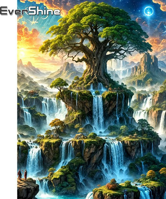 EverShine Diamant-Mosaik-Wasserfall Landschaftsbild mit quadratischer Stickerei in Multicolour, B/H: 30 x 30 cm - Bild 1