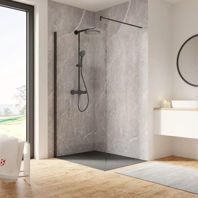 Schulte Walk In Duschwand Garant 2.0 Glas rechteckig Mattschwarz B: 120 cm, H: 200 cm - Bild 1