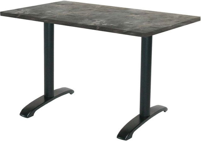 RestooTab Tisch Bazila rechteckig mit Stein- und Holzdekor, Platte graublau, Gestell schwarz, B: 80 cm, T: 160 cm, H: 74 cm - Bild 1