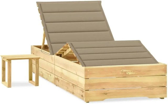 vidaXL Garten-Sonnenliege aus imprägniertem Kiefernholz in Beige mit Tisch, verstellbarer Kopfstütze und wetterfester Auflage - Bild 1