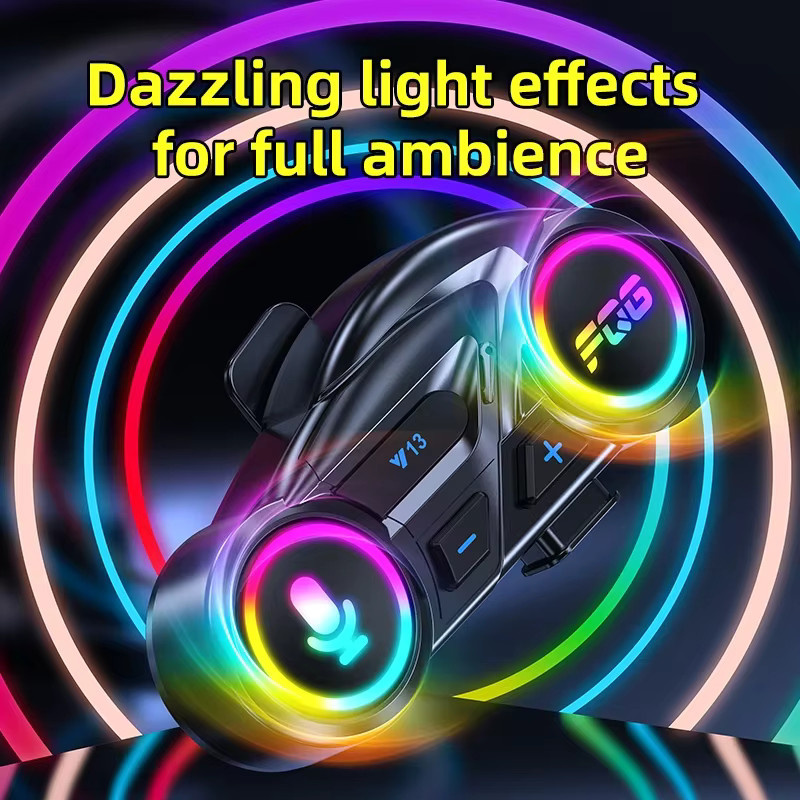 XINOWY Y13 Motorradhelm-Headset mit Bluetooth V6.0, Stereo FM-Radio, CVC+DSP Geräuschunterdrückung, RGB-Lichteffekten und IP56 Wasserdichtigkeit in Schwarz - Bild 2