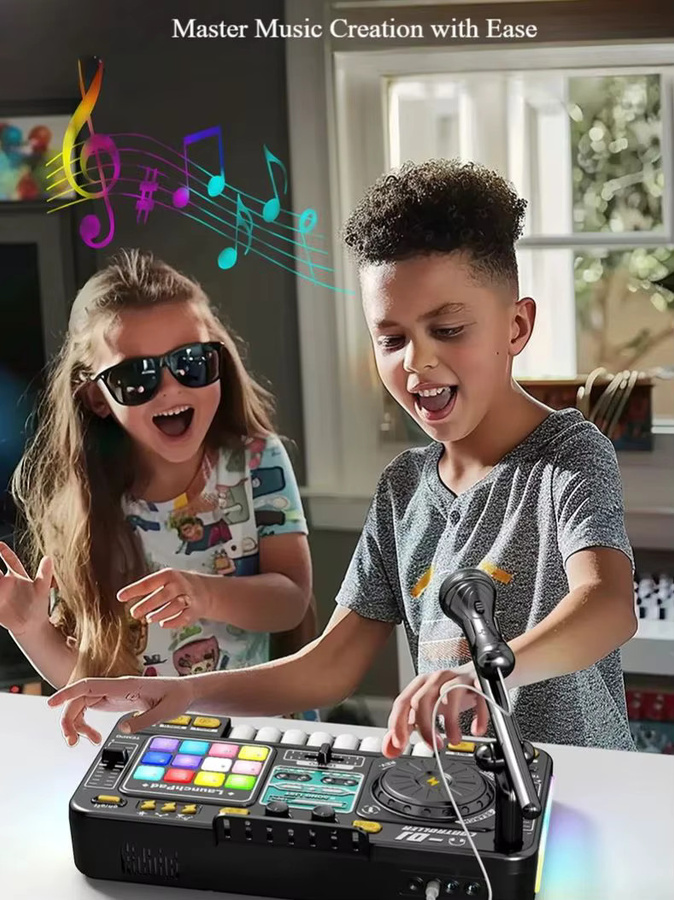 Kmoist Kinder DJ Mixer, elektronische Klaviertastatur, mit Mikrofon und Plattenspieler-Controller, ab 6 Jahren - Bild 2