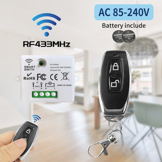 GGBEE Drahtlose Fernbedienung für Lichtschalter, 433 MHz AC 220 V 10A, Wandpanel Sender für LED-Beleuchtung, Weiß - Bild 1