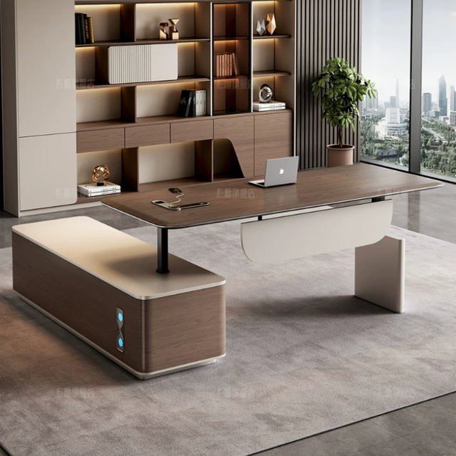 MDNG Elektrisch höhenverstellbarer Schreibtisch in Braun mit minimalistischem Design für das Home Office und das CEO-Büro, B/T/H: 180 x 160 x 75 cm - Bild 1