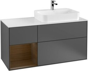 V&B Waschtischunterschrank Finion in Anthrazit mit Walnuss-Dekor und Rechtsöffnung, Breite: 120 cm, Tiefe: 50,1 cm, Höhe: 50,1 cm - Bild 1