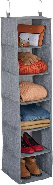 Relaxdays Kleiderschrank Hängeregal aus Polyester in Grau mit 6 Fächern, B/T/H: 131 x 30 x 30 cm - Bild 1