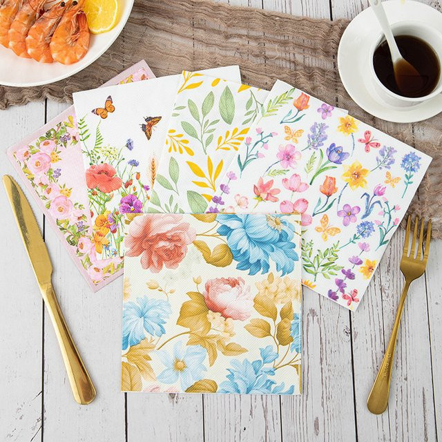 Vintage Blumenservietten aus Papier in Multicolour für Teeparty, Hochzeit oder Geburtstag - Bild 1