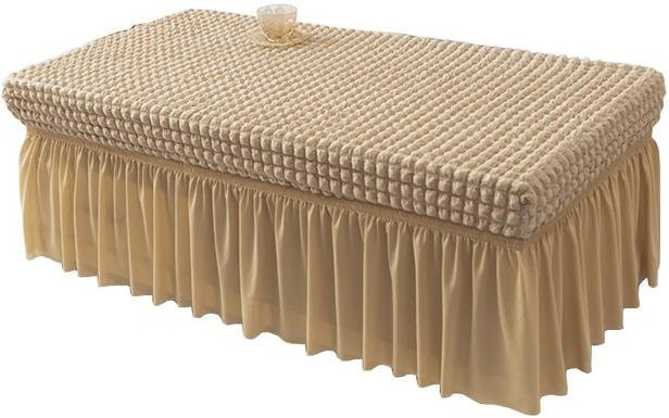 Dehnbare Bankabdeckung und Hockerüberwurf in 3D Seersucker, Beige, Breite: 120-130 cm - Bild 1