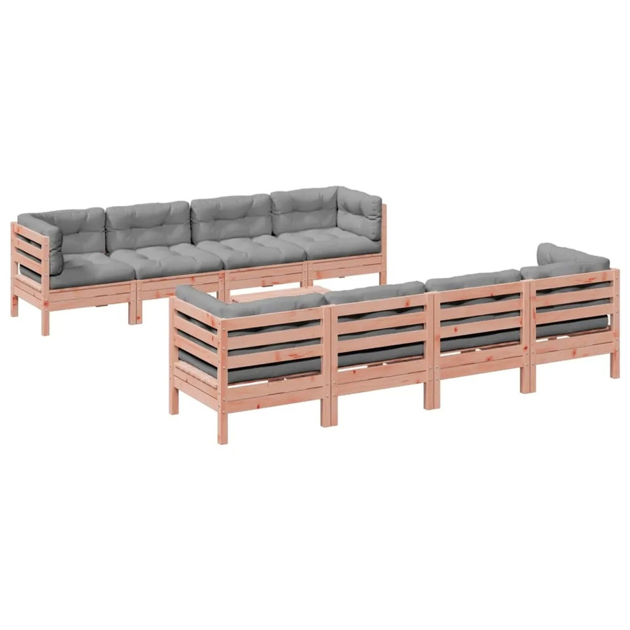 vidaXL 9-tlg. Garten-Sofagarnitur aus Massivholz Douglasie mit Kissen in L-Form, Braun und Grau - Bild 2