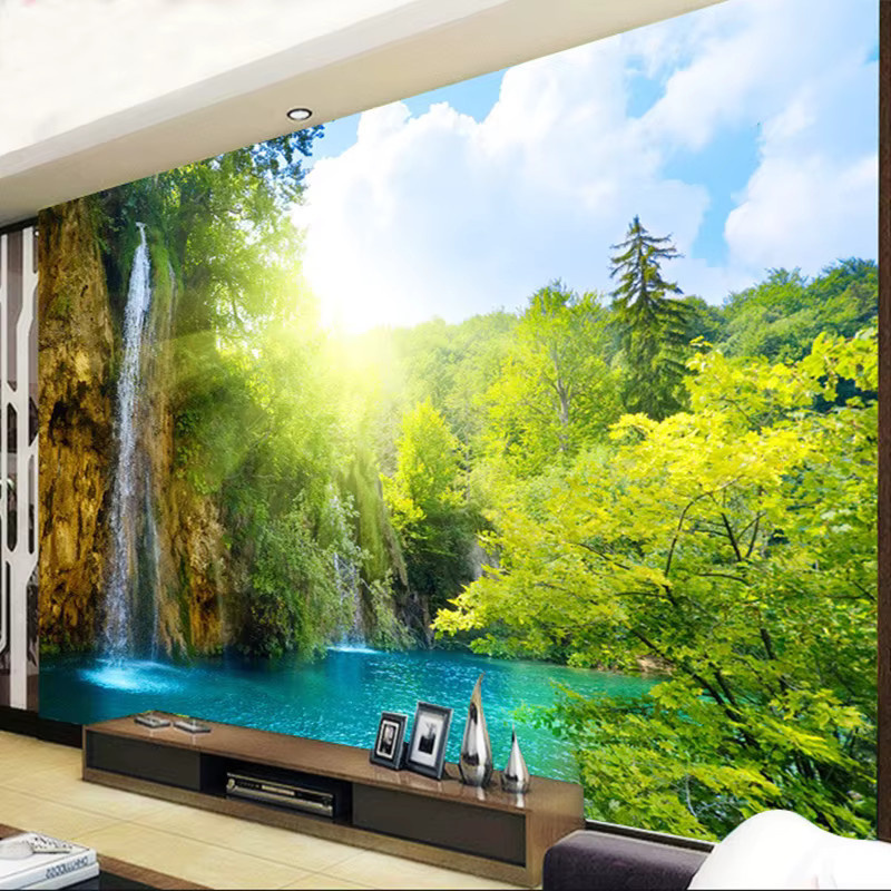 3D-Fototapete Wasserfall-Landschaft mit See-Motiv in Multicolour für dein Wohnzimmer oder Schlafzimmer - Bild 2