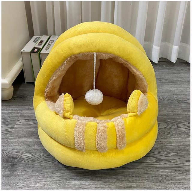 Gemütliches Katzenbett Haus in Gelb von Household supplies MH als Schlafhöhle und Nest für Katzen und kleine Hunde - Bild 1