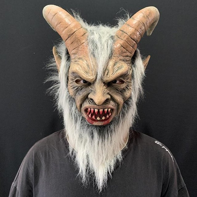 Kingglory Halloween Plüschmaske mit Hörnern, Teufelsmaske, Grau - Bild 1