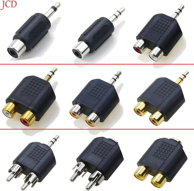 JCD 2er-Set Dual-RCA-Adapter auf 3,5mm und 6,35mm Klinke, Mono-Stereo-Anschluss, Schwarz - Bild 1
